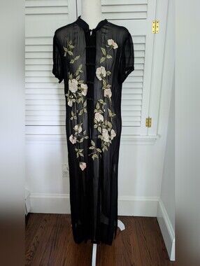 T Rose, 90s Embroidered Duster Dress: Y2K Asian Inspired Cheongsam